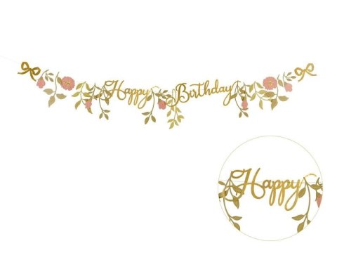 Partydeco Baner Partydeco Happy Birthday Kwiaty, różowo-złoty, 1.3m (GRL127) Partydeco Baner Partydeco Happy Birthday Kwiaty, różowo-złoty, 1.3m (GRL127)