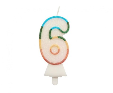 Godan Świeczka urodzinowa Godan cyferka 6, tęczowa, NOWY BIO BROKAT, 8,5 cm (SW-CBB6) Godan Świeczka urodzinowa Godan cyferka 6, tęczowa, NOWY BIO BROKAT, 8,5 cm (SW-CBB6)