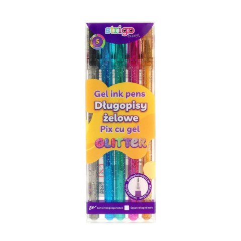 Strigo Długopis żelowy GLITTER żelowy 5kol wkład mix 0,5mm Strigo (SSC425)
