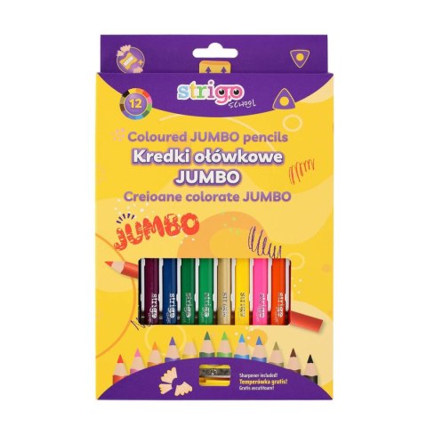 Strigo Kredki ołówkowe Strigo trójkątne z temperówką 12k JUMBO 5905658810696 12 kol. (SSC353)