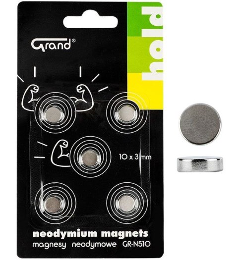 Grand Magnes neodymowy Srebrny śr. 10mm Grand (130-1968) 5 sztuk