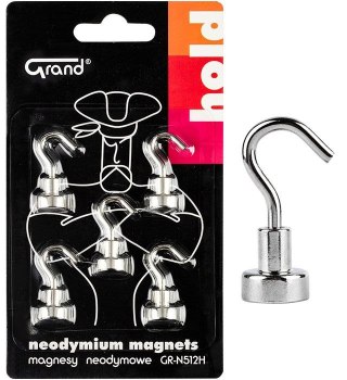 Grand Magnes Grand neodymowy z haczykiem Srebrny śr. 12mm (130-1966) 5 sztuk