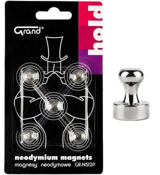 Grand Magnes Grand neodymowy z uchwytem Srebrny śr. 12mm (130-1965) 5 sztuk