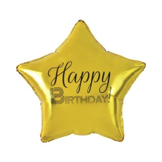 Godan Balon foliowy Godan Happy Birthday, gwiazda złota, nadruk czarny 19cal (FG-GHBC)