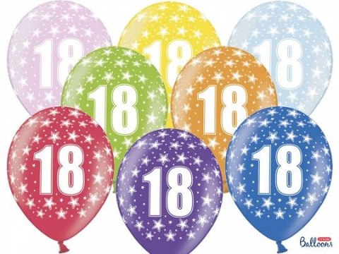 Partydeco Balon gumowy Partydeco gumowy 18 urodziny, mix kolorów 30 cm/6 sztuk mix 300mm (SB14M-018-000-6)