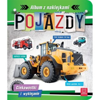 Aksjomat Książeczka edukacyjna Pojazdy. Album z naklejkami. Ciekawostki i wyklejanie Aksjomat