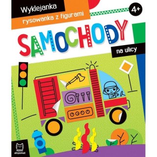 Aksjomat Książeczka edukacyjna Samochody na ulicy. Wyklejanka, rysowanka z figurami 4+ Aksjomat