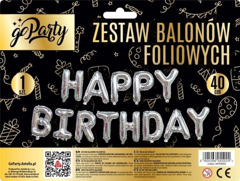 Antella Balon foliowy zestaw balonów 13 elementów Happy Birthday srebrne Antella