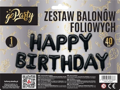 Antella Balon foliowy zestaw balonów 13 elementów Happy Birthday czarne Antella