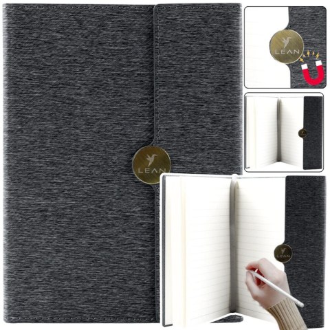 Lean Notes Lean Biurowy Na Magnes Notatnik Z Obiciem Czarny A5 95k. linia [mm:] 210x150 (20682)