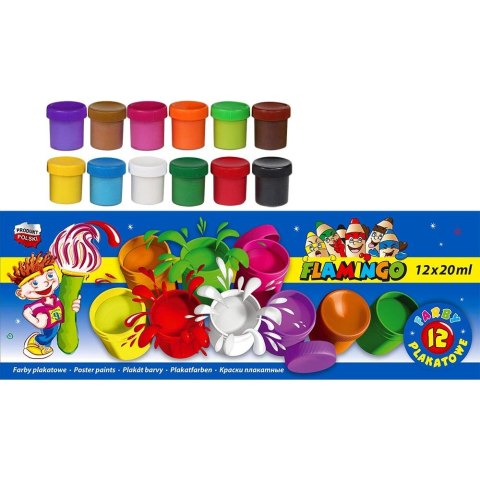 Flamingo Farby plakatowe Flamingo 12 kolorów x 20ml Flamingo Farby plakatowe Flamingo 12 kolorów x 20ml