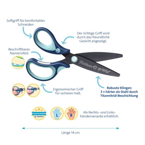 Pelikan Nożyczki Griffix zaokrąglone leworęczne niebieskie Pelikan (300008592)