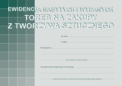 Michalczyk i Prokop Druk offsetowy Michalczyk i Prokop Ewidencja nabytych i wydanych toreb na zakupy z tworzywa sztucznego A5 16k. (S-200-3)