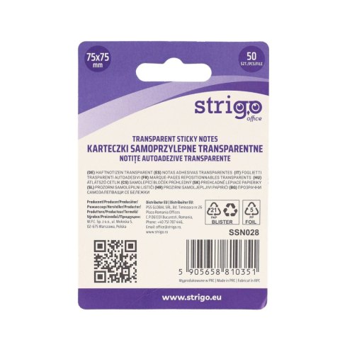 Strigo Notes samoprzylepny (karteczki) Strigo NEONOWE niebieski jasny 50k [mm:] 75x75 (SSN028)