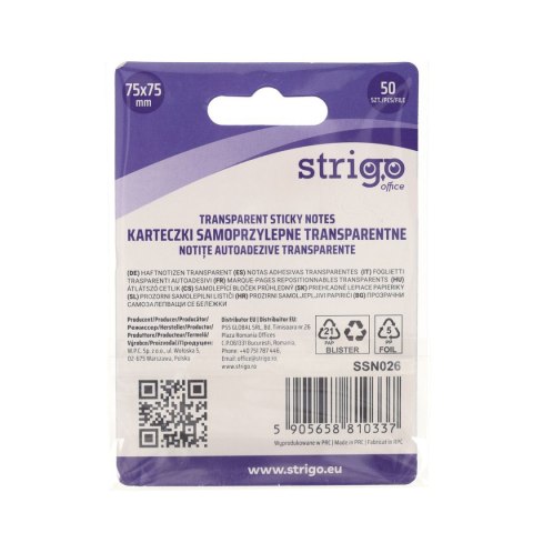 Strigo Notes samoprzylepny (karteczki) Strigo NEONOWE różowy jasny 50k [mm:] 75x75 (SSN026)
