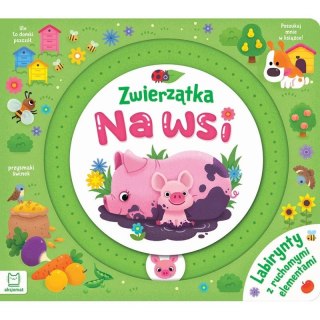 Aksjomat Książka dla dzieci Zwierzątka na wsi. Labirynty z ruchomymi elementami Aksjomat