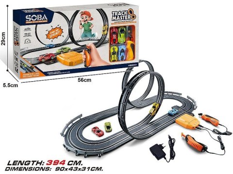 Adar Tor wyścigowy 1:64, 2 pętle, 2 auta, ładowarka, długość toru 384cm Adar (599994)