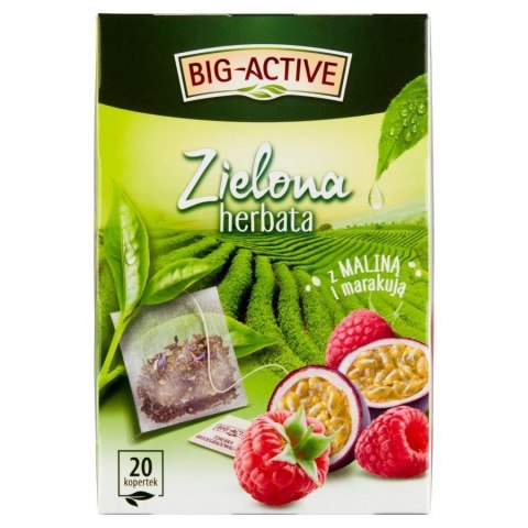 Big Active Herbata zielona malina z marakują 20 saszetek Big Active