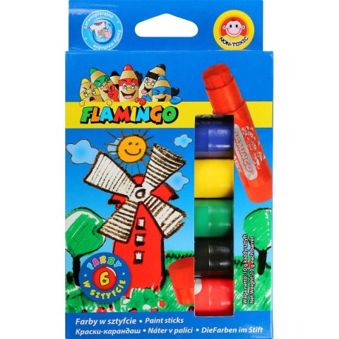 Flamingo Farby plakatowe wykręcane, w sztyfcie kolor: mix 6 kolor. Flamingo (FS6R)