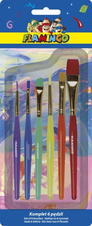 Flamingo Pędzel akrylowy uchwyt zestaw 6 szt. nr mix Flamingo (PS-03)