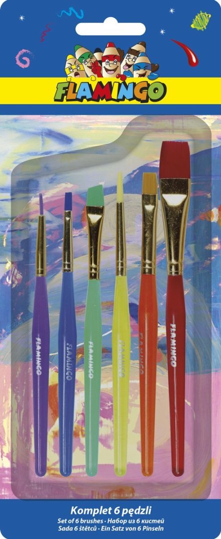 Flamingo Pędzel akrylowy uchwyt zestaw 6 szt. nr mix Flamingo (PS-03)