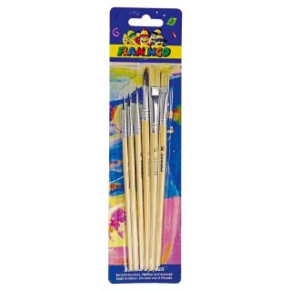 Flamingo Pędzel drewniany uchwyt zestaw 6 szt. Flamingo (PS-02)