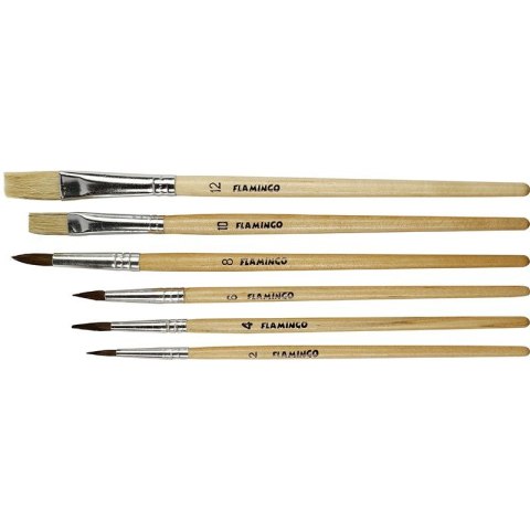 Flamingo Pędzel drewniany uchwyt zestaw 6 szt. Flamingo (PS-02)