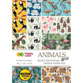 Happy Color Zeszyt papierów kolorowych ANIMALS WILD A4 80g 15k Happy Color (HA 3808 2030-MW)