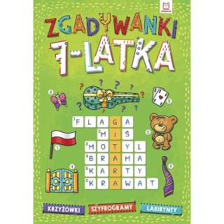 Książka dla dzieci ZGADYWANKI 7-LATKA. KRZYŻÓWKI, SZYFROGRAMY, LABIRYNTY
