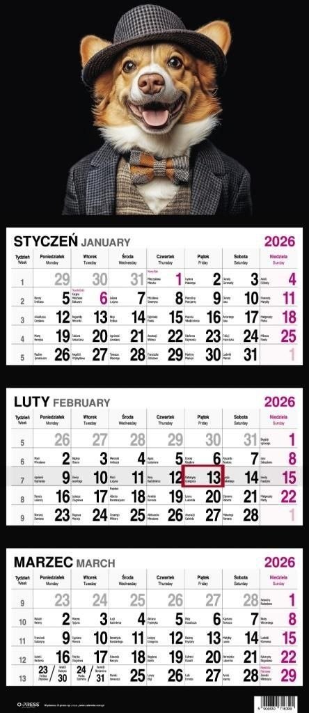 Press Kalendarz ścienny PIES 310mm x 790mm Press