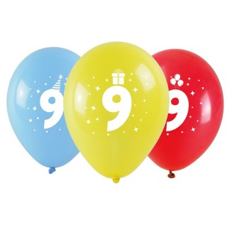 Arpex Balon gumowy z nadrukiem cyferki - 9 (3 szt.) mix 280mm Arpex (KB1986-9-9944)