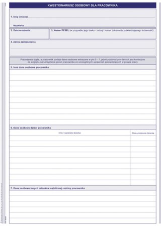 Michalczyk i Prokop Druk offsetowy Kwestionariusz osobowy dla osoby ubiegającej się o zatrudnienie A4 40k. Michalczyk i Prokop (504-B1)