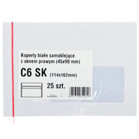 WZ Eurocopert Koperta C6 biała okno prawe [mm:] 114x162 WZ Eurocopert (b15d15) 25 sztuk