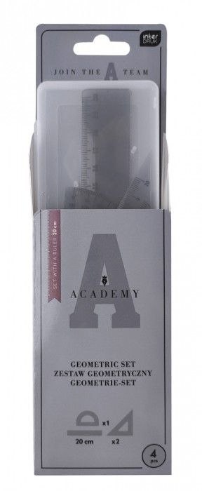 Academy Komplet geometryczny Academy z linijką 20 cm 4 el. Academy