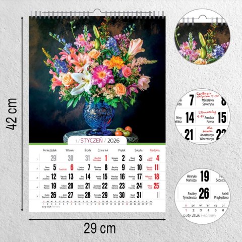 Press Kalendarz ścienny 16 stron wieloplanszowy A3 Press (Bukiety)