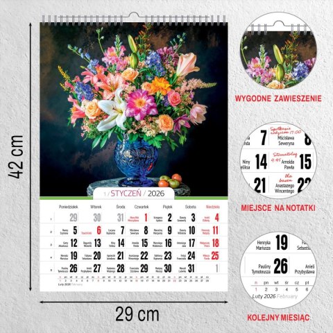 Press Kalendarz ścienny 16 stron wieloplanszowy A3 Press (Bukiety)