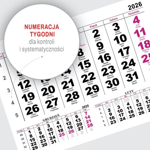 Press Kalendarz ścienny JEDNODZIELNY WIDOK A4 210mm x 295mm Press