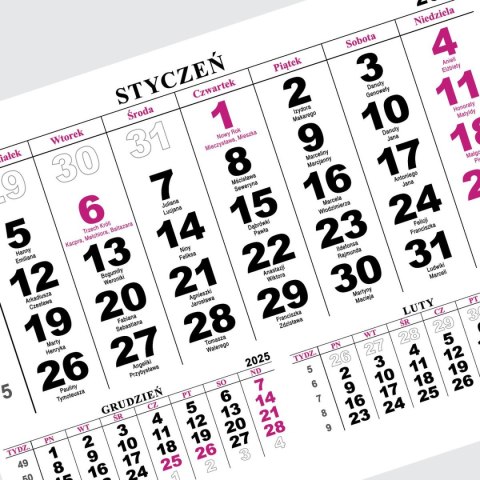 Press Kalendarz ścienny JEDNODZIELNY WIDOK A4 210mm x 295mm Press