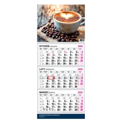 Press Kalendarz ścienny PREMIUM trójdzielny A4 Press (KAWA)