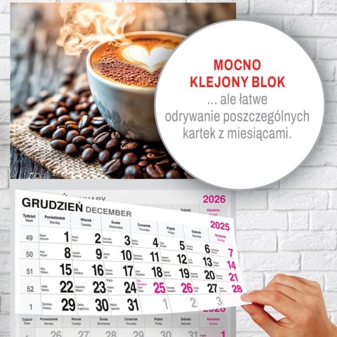 Press Kalendarz ścienny PREMIUM trójdzielny A4 Press (KAWA)