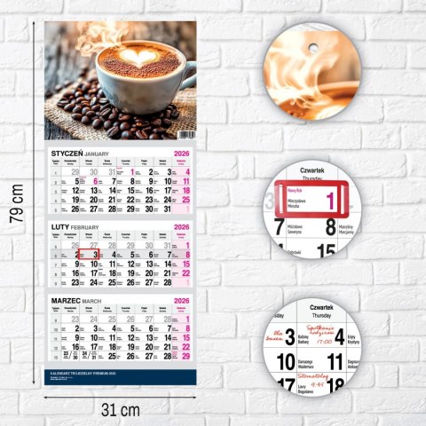 Press Kalendarz ścienny PREMIUM trójdzielny A4 Press (KAWA)