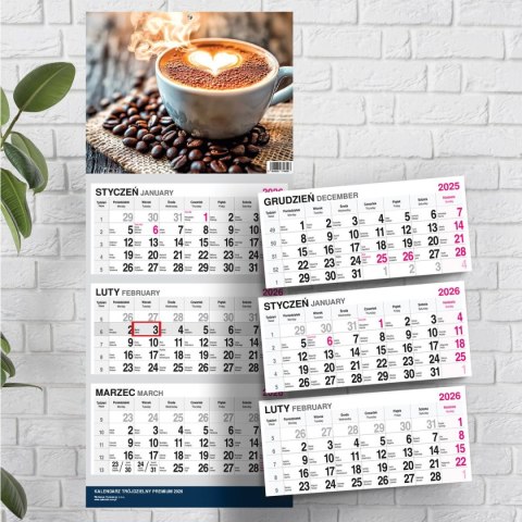 Press Kalendarz ścienny PREMIUM trójdzielny A4 Press (KAWA)