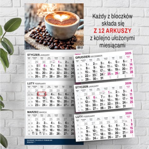 Press Kalendarz ścienny PREMIUM trójdzielny A4 Press (KAWA)