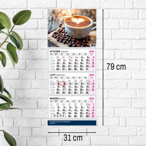 Press Kalendarz ścienny PREMIUM trójdzielny A4 Press (KAWA)
