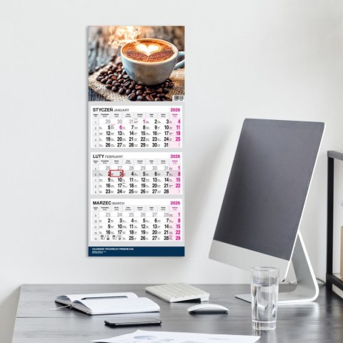 Press Kalendarz ścienny PREMIUM trójdzielny A4 Press (KAWA)