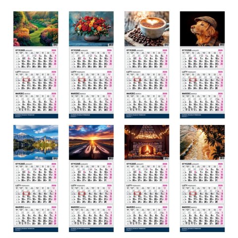 Press Kalendarz ścienny PREMIUM trójdzielny A4 Press (KOMINEK)