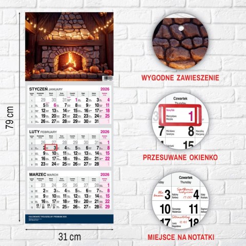 Press Kalendarz ścienny PREMIUM trójdzielny A4 Press (KOMINEK)