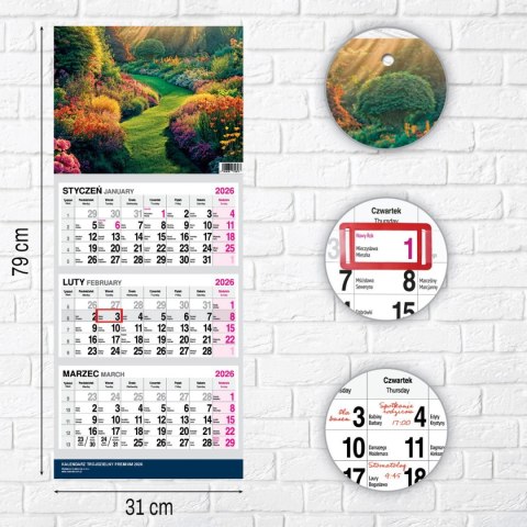 Press Kalendarz ścienny PREMIUM trójdzielny A4 Press (OGRÓD)