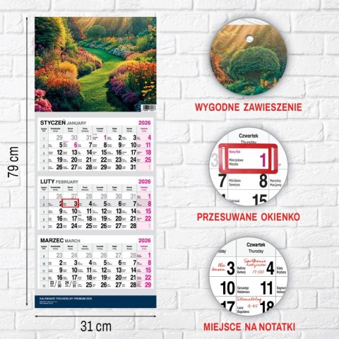 Press Kalendarz ścienny PREMIUM trójdzielny A4 Press (OGRÓD)