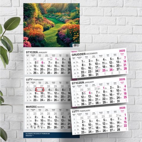 Press Kalendarz ścienny PREMIUM trójdzielny A4 Press (OGRÓD)